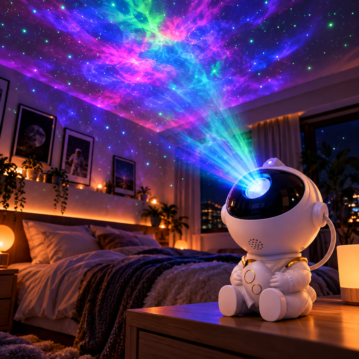 Galaxy Astronaut Star Projector – LED Nebula Night Light