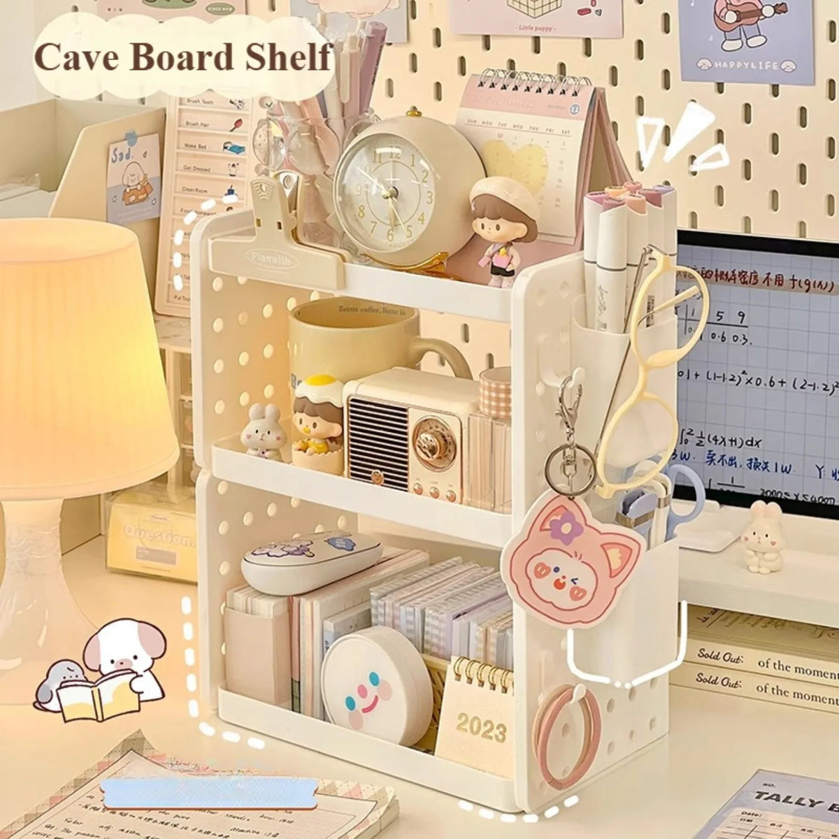 3-Tier Desk Shelf Organizer with Pegboard