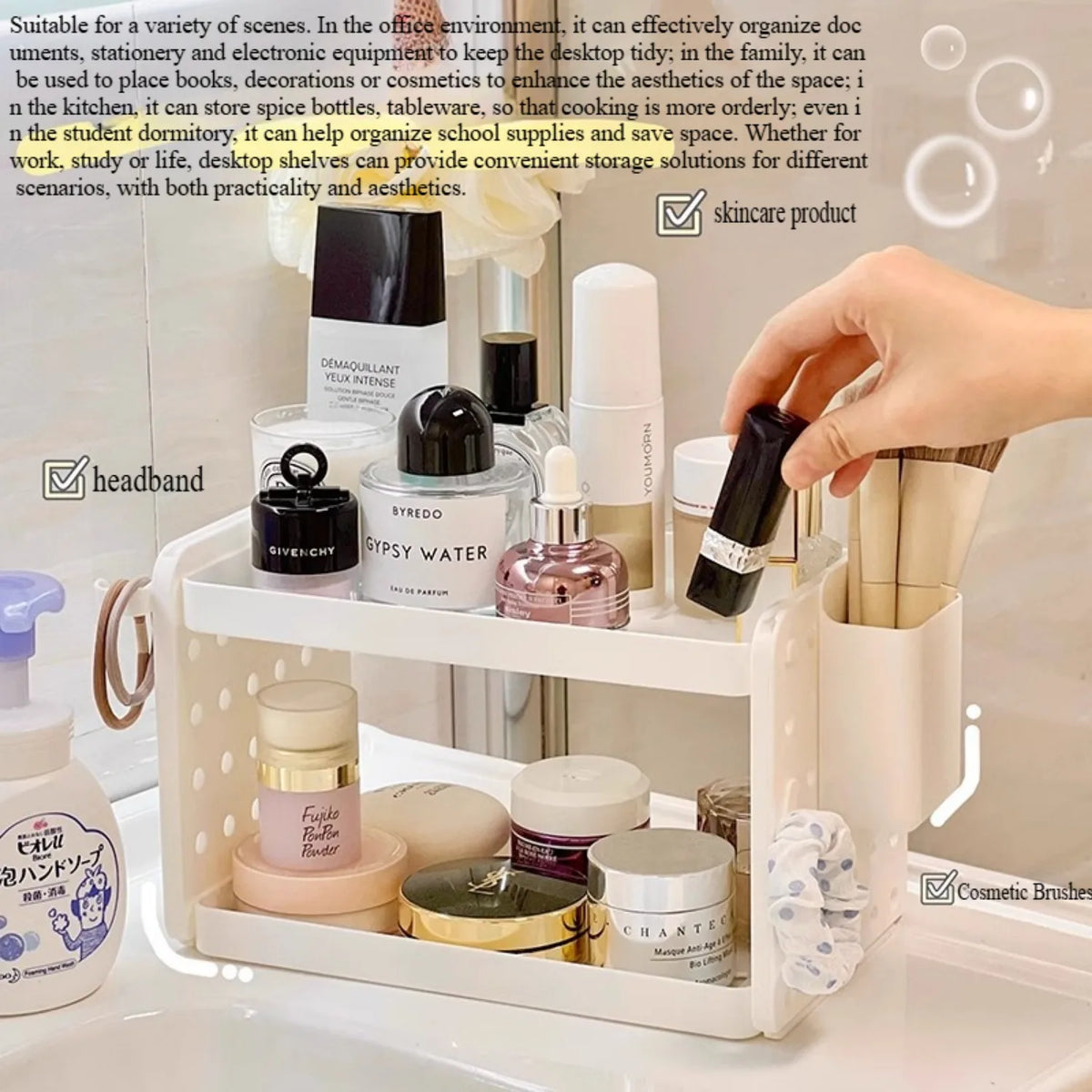 3-Tier Desk Shelf Organizer with Pegboard