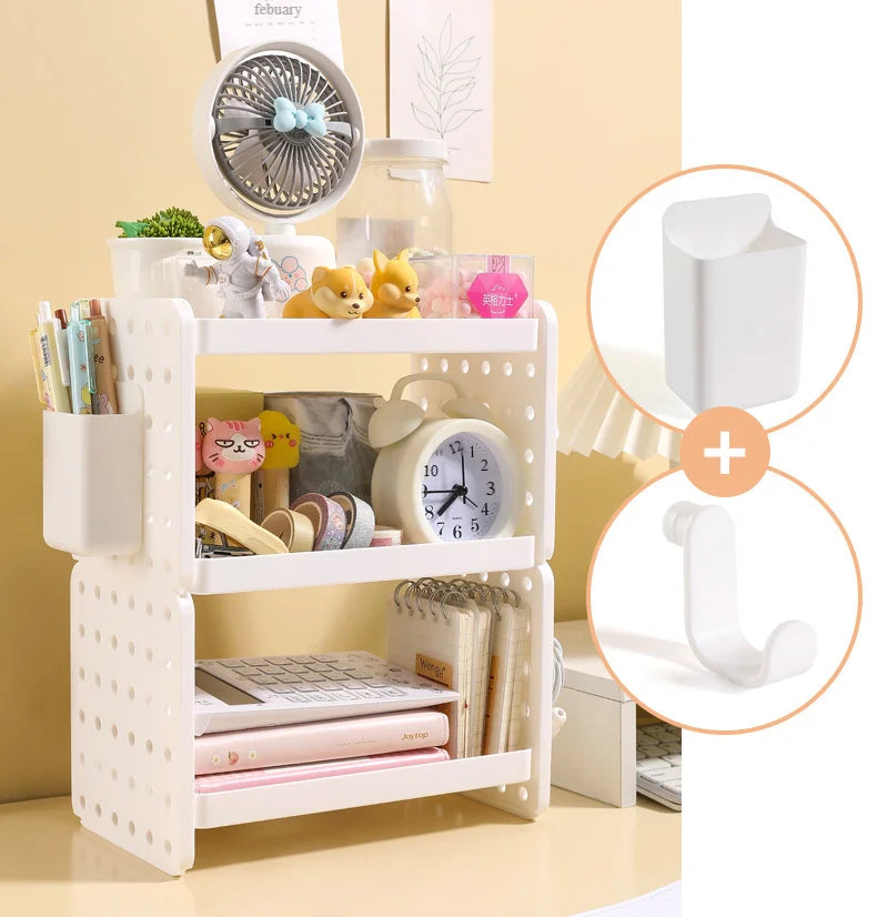 3-Tier Desk Shelf Organizer with Pegboard