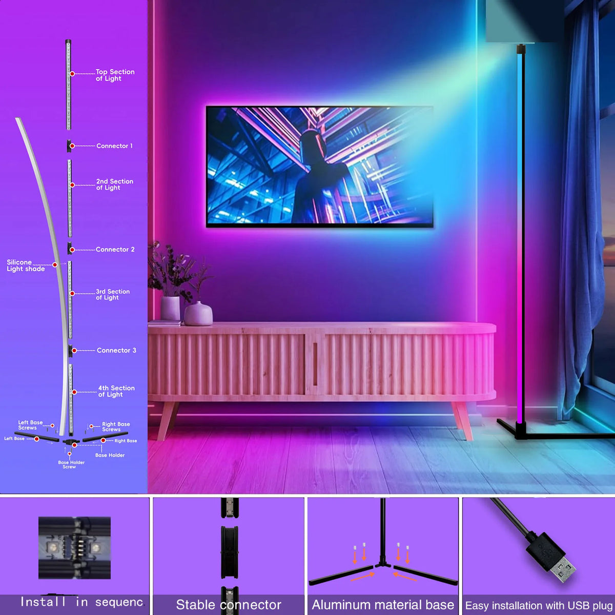 RGB Corner Floor Lamp – Smart App & Remote Control