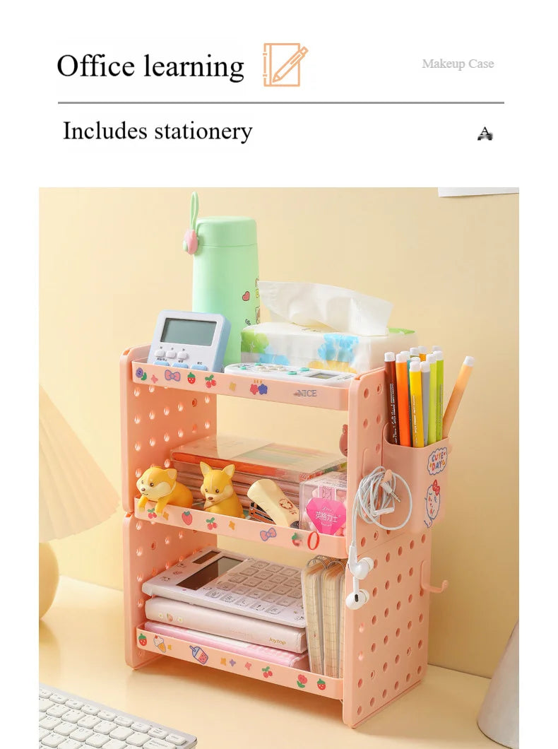 3-Tier Desk Shelf Organizer with Pegboard
