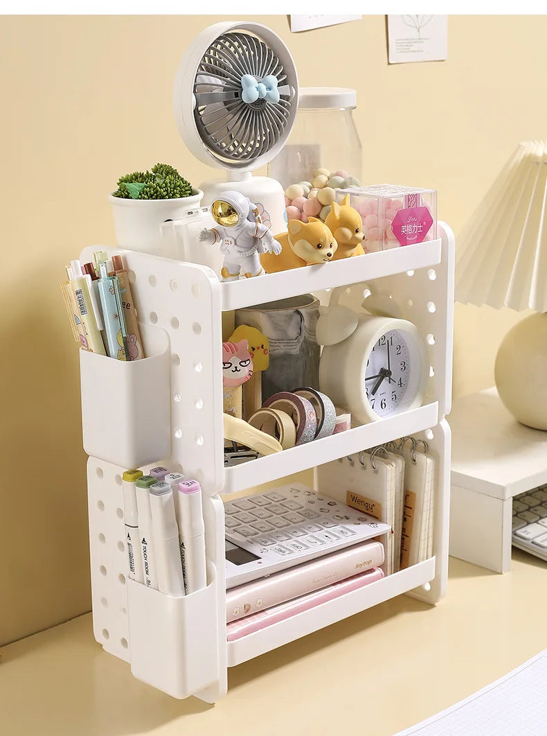 3-Tier Desk Shelf Organizer with Pegboard