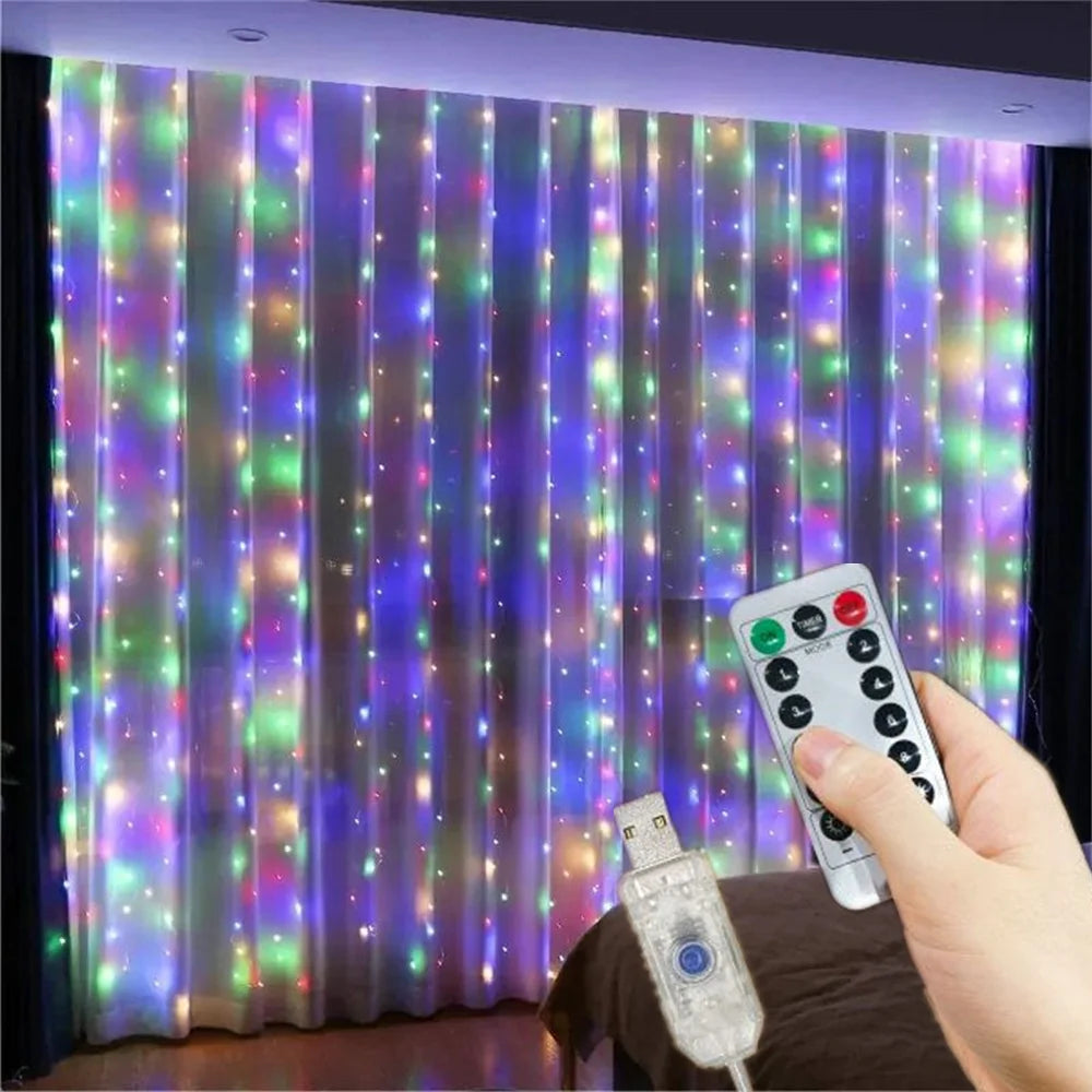 LED Curtain Fairy Lights – 8 Modes Remote Control