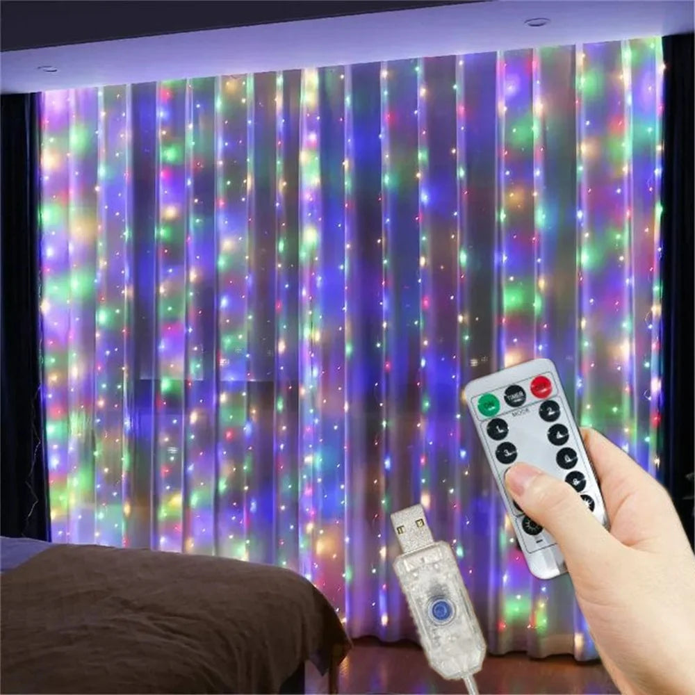 LED Curtain Fairy Lights – 8 Modes Remote Control