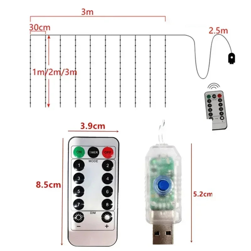 LED Curtain Fairy Lights – 8 Modes Remote Control