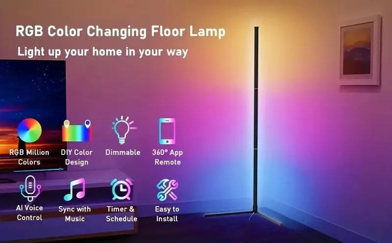 RGB Corner Floor Lamp – Smart App & Remote Control
