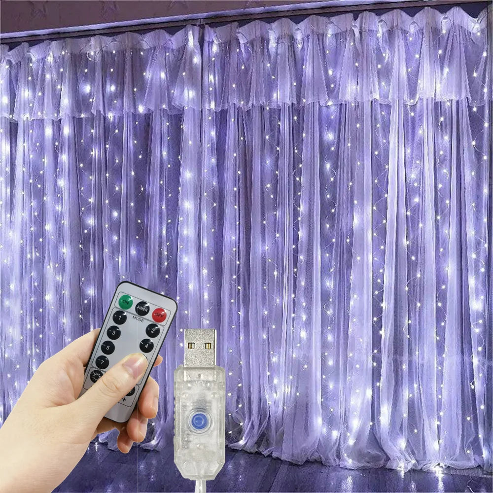 LED Curtain Fairy Lights – 8 Modes Remote Control