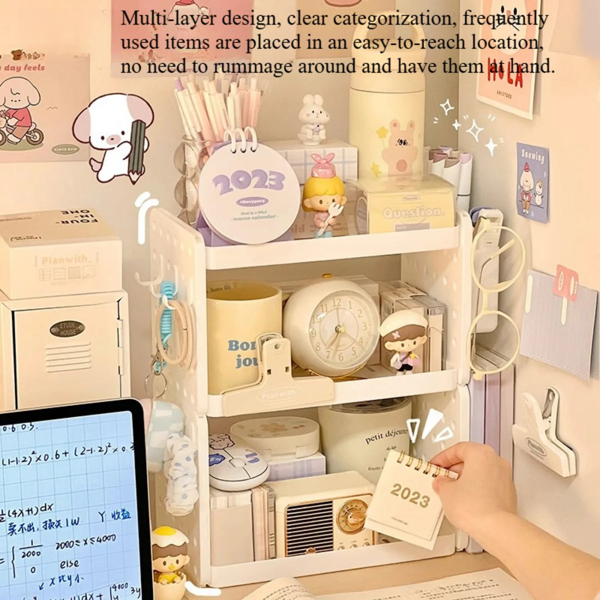 3-Tier Desk Shelf Organizer with Pegboard
