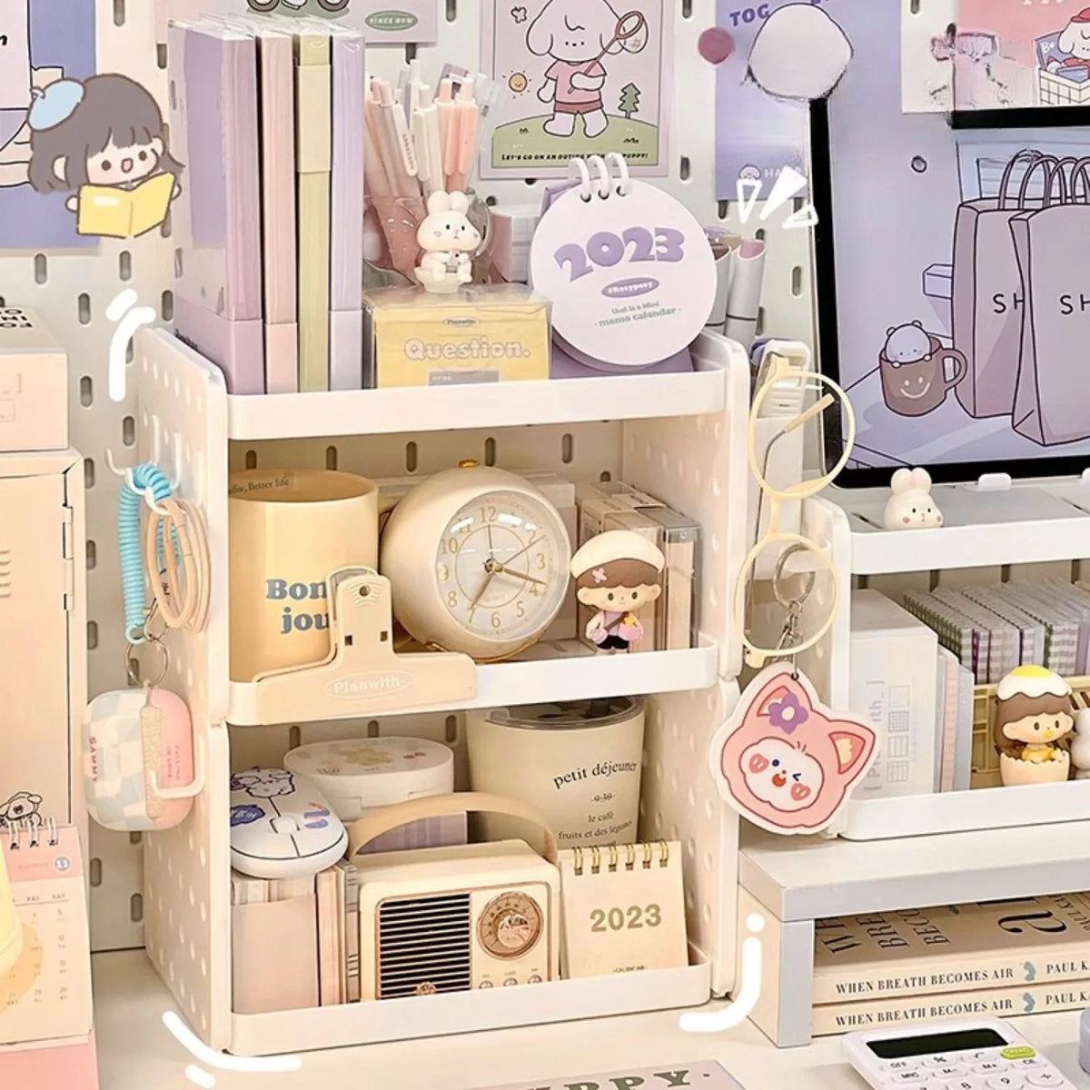 3-Tier Desk Shelf Organizer with Pegboard