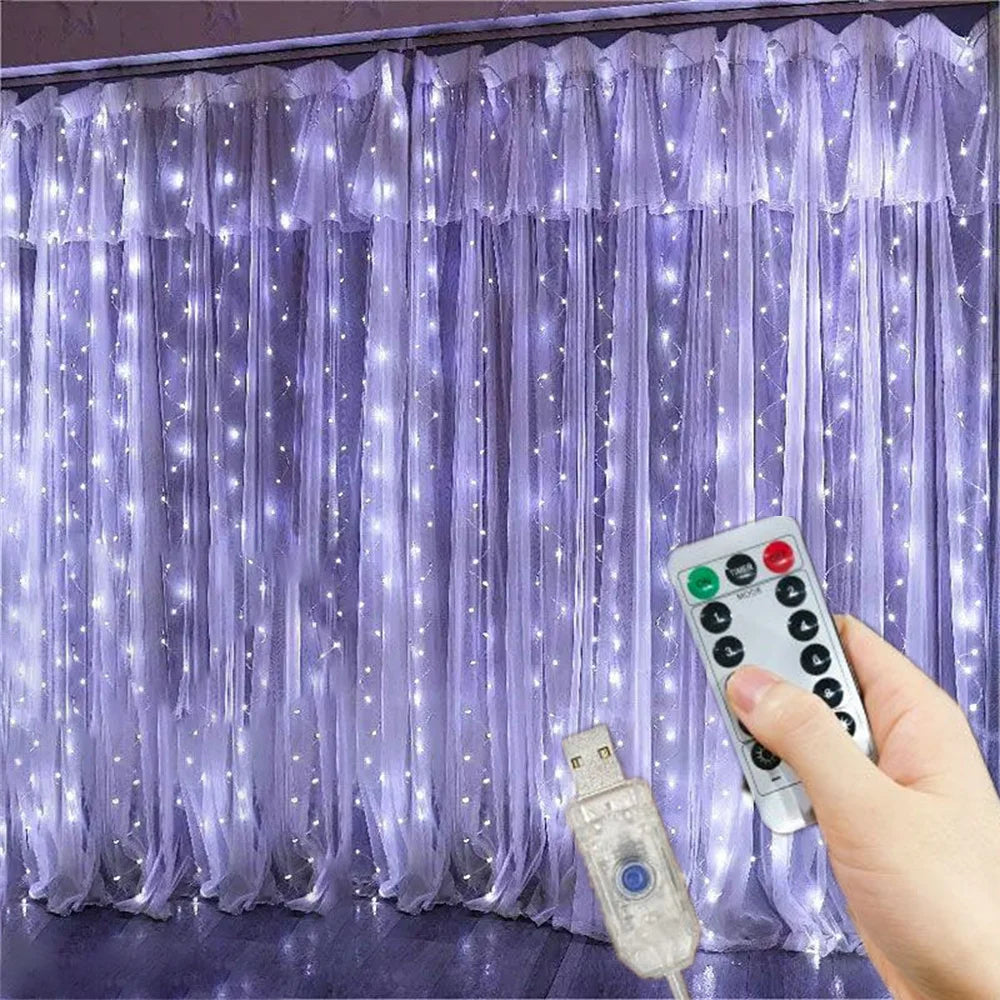 LED Curtain Fairy Lights – 8 Modes Remote Control